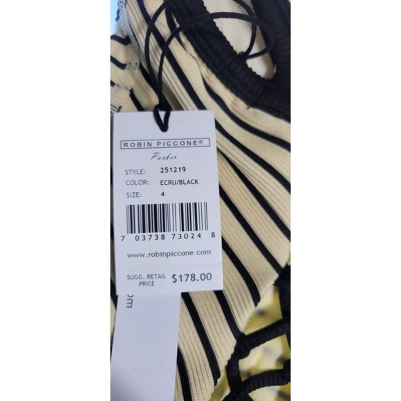 Robin Piccone One Piece Swimsuit Womens Parker Stripped Size 4 Ecru/Black Color - Picture 7 of 12
